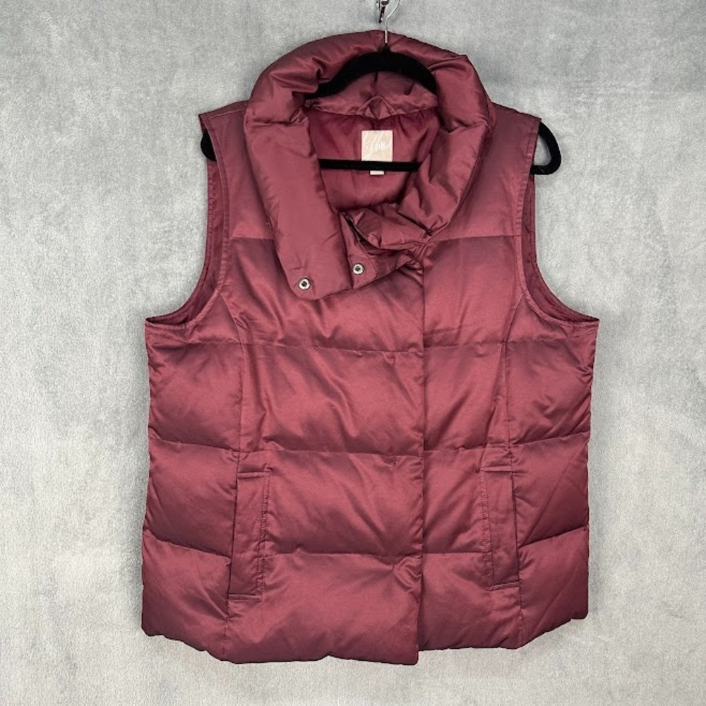 J Jill Vest Womens Large Burgundy Down Puffer Pockets Minimalist Outdoor Preppy